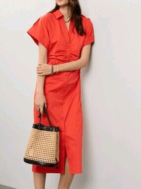 Saunders Button-Front Orange Shirt Dress